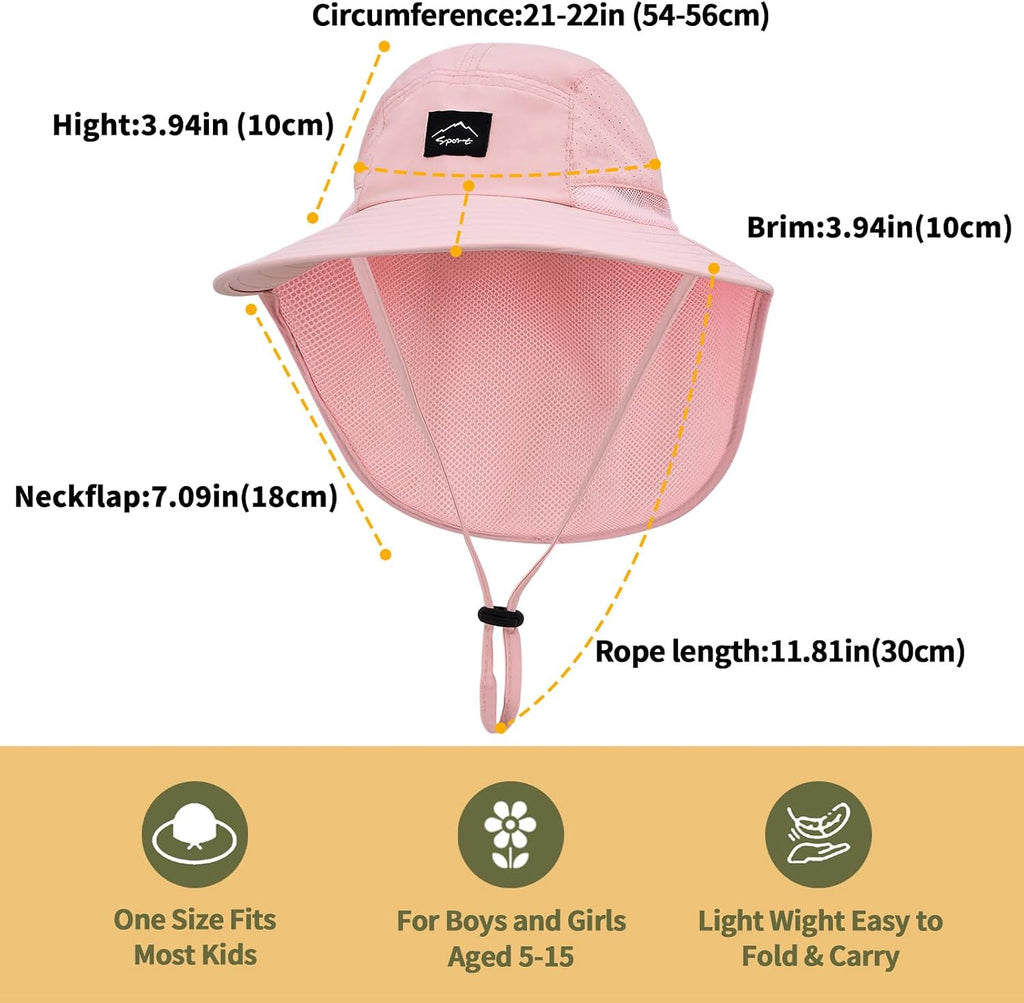 Kids Sun Hat with Neck Flap Beach Fishing Bucket for Boys Girls
