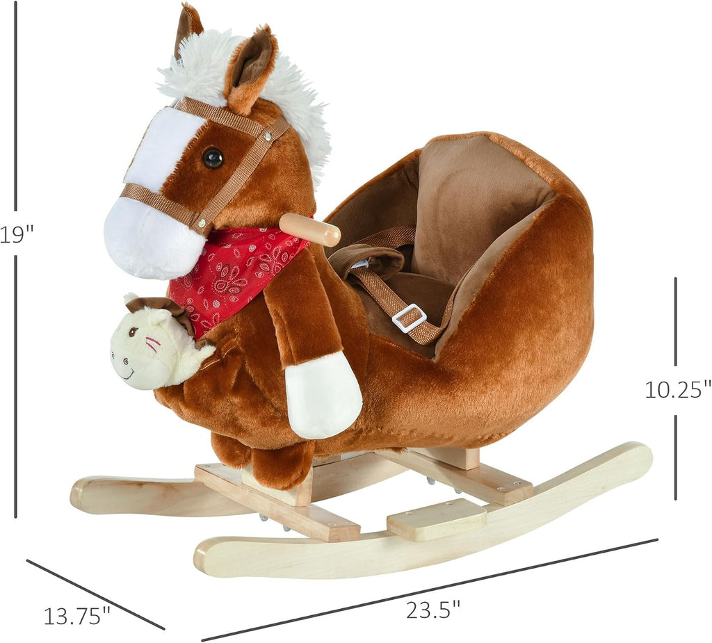 Kids Ride-On Rocking Horse Toy with Lullaby Song 18-36 Months Brown