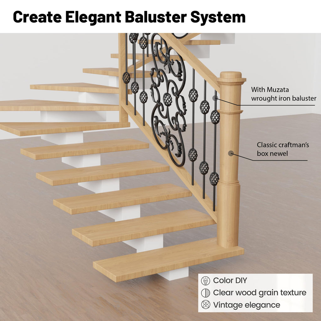 White Oak Box Newel Post 6.25" x 54.8", Hollow Box Newel Wood Balusters for Staircase Interior, Square Design, 3⁄4"