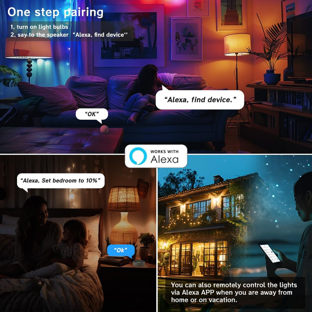 Smart Light Bulbs 130W Equivalent, Color Changing Light Bulb, Work with Alexa Only, 16 Million Colors RGBWW, Music