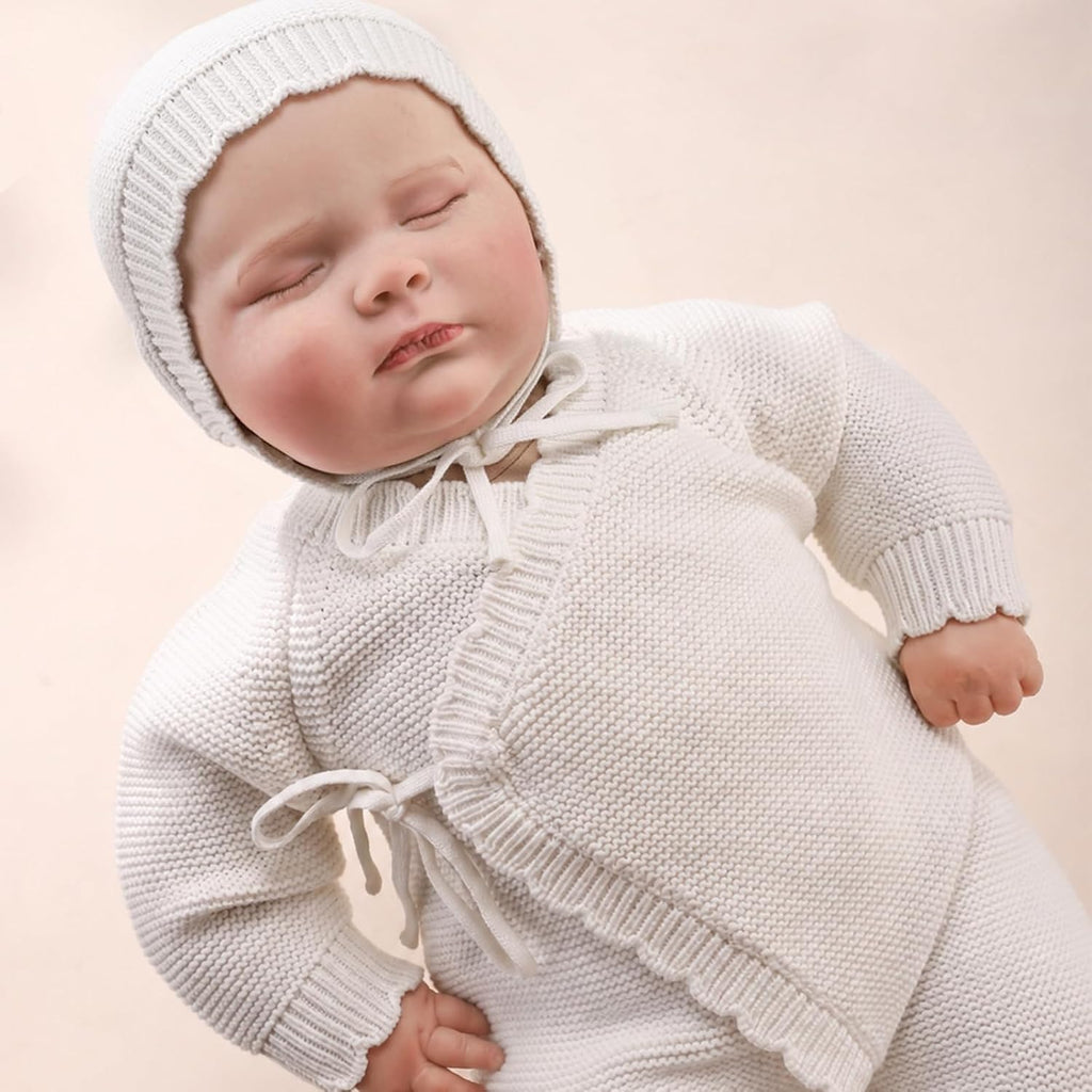 Cotton Baby Knit Romper Kimono Outfit Gift Set Hat Booties