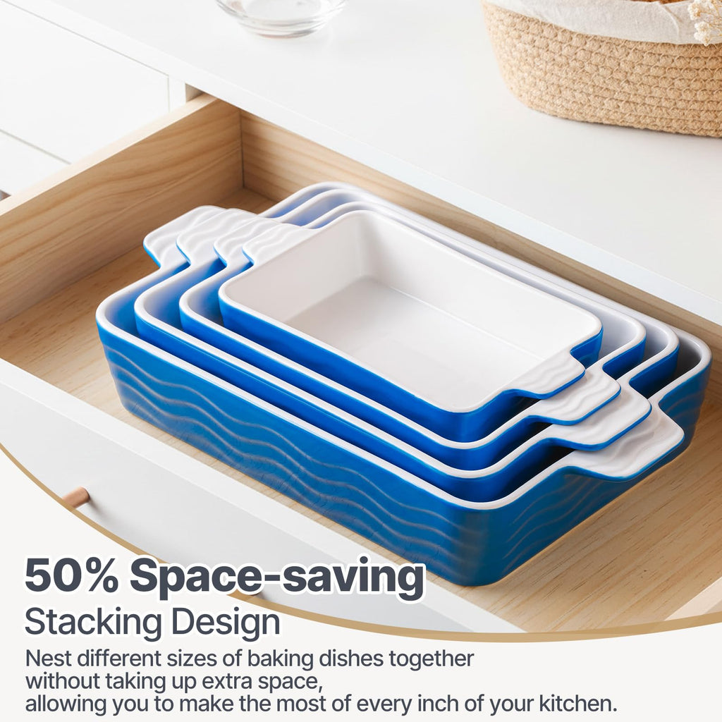 Ceramic Baking Pan with Handles, Porcelain Baking Pans Set of 4, Oven Safe and Durable Baking Dishes Rectangular