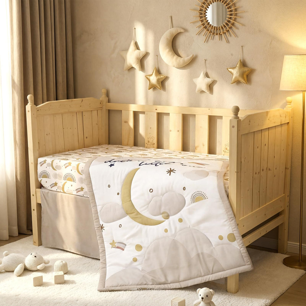 3 Pcs Moon Star Baby Crib Bedding Set for Boy Girl