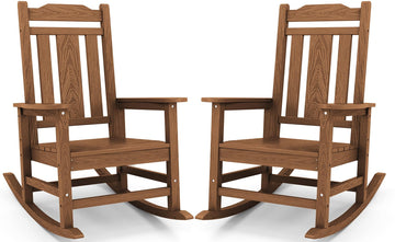 Oversized Outdoor Rocking Chairs Set of 2, Patio HDPE Rocker, Brown