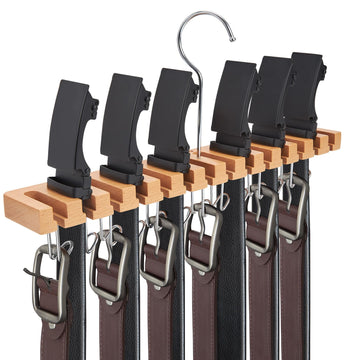 2 in 1 Belt Hanger for Closet, 14 Slots 13 Hooks Wooden Organizer