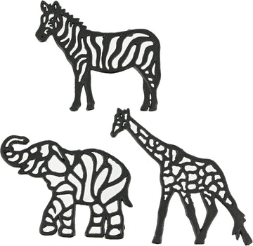Cast Iron Trivets, 9.5 Inch Safari Animal Designs - Set of 3