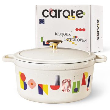 Enameled 5QT Cast Iron Dutch Oven Pot with Gift Box, Bonjour