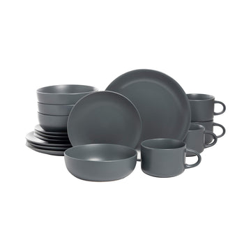 Wazee Matte Coupe Dinnerware Set, 16 pc, Charcoal Gray