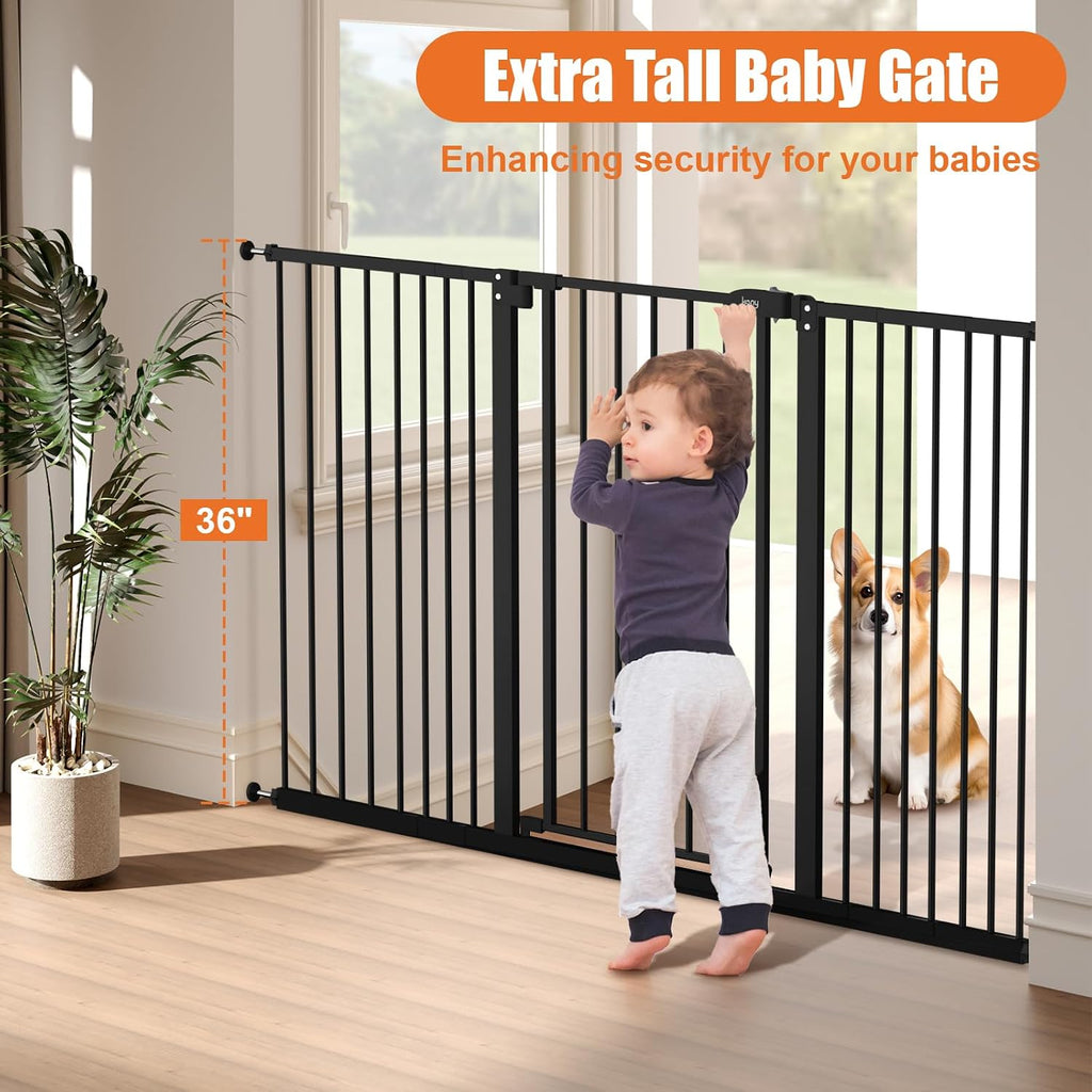 36" Extra Tall Baby Gate for Stairs, 29"-55" Wide Auto Close Dog Gate