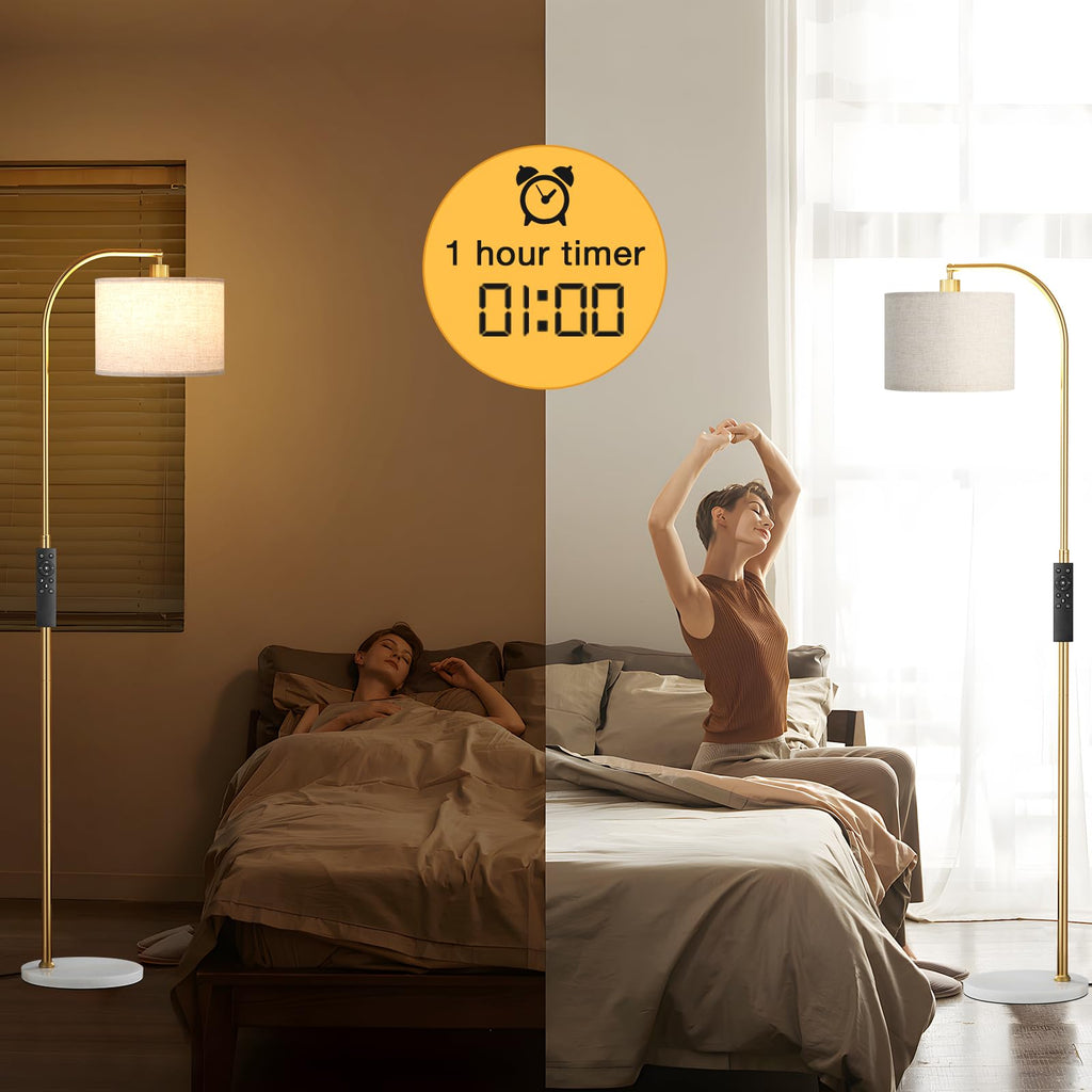 Arc Floor Lamp with Remote and Stepless Dimmable Bulb, Colors Temperature & Brightness Adjustable, Gold Pole & Marble
