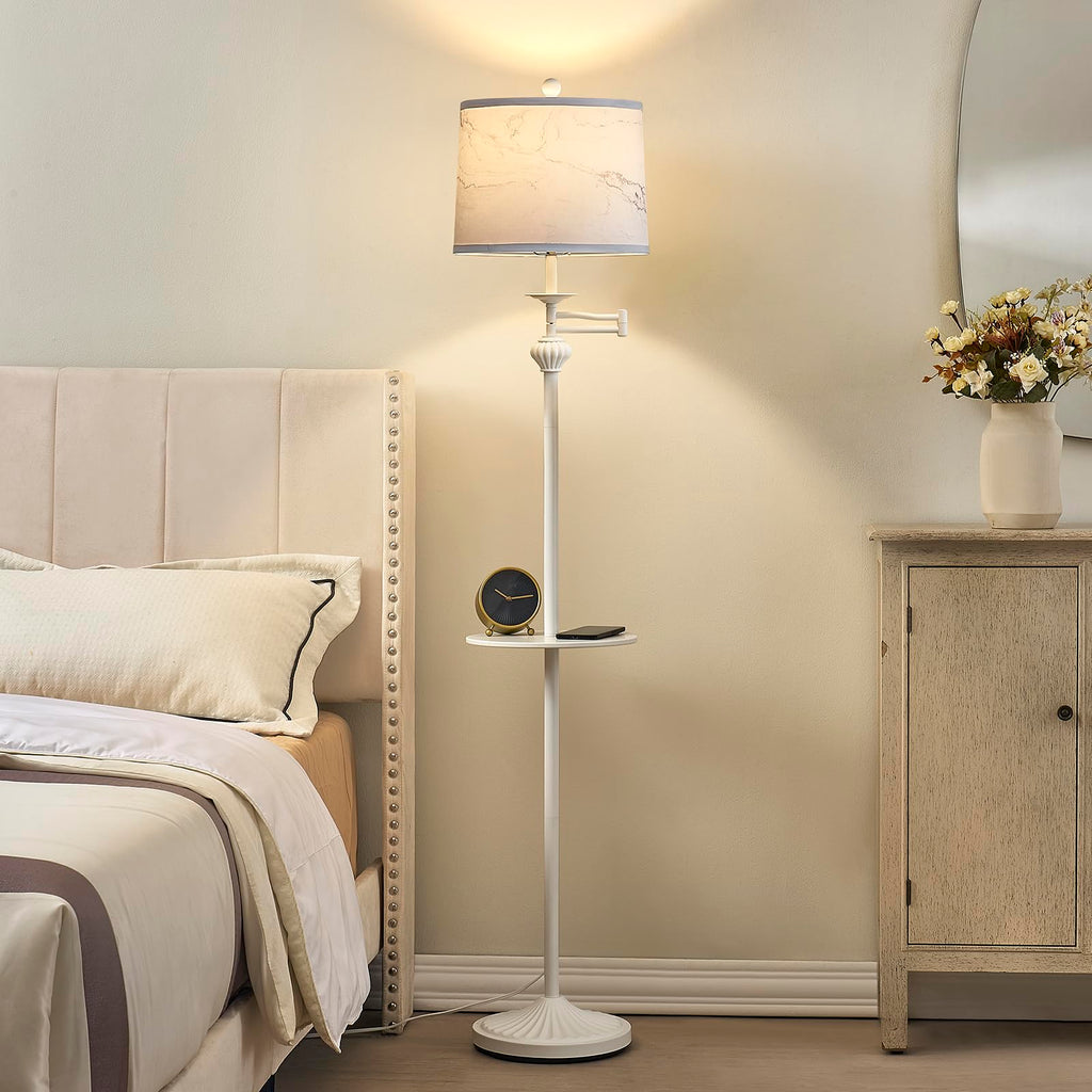 Floor Lamp with 350° Adjustable Swing Arm, Standing Lamp with Storage Tray