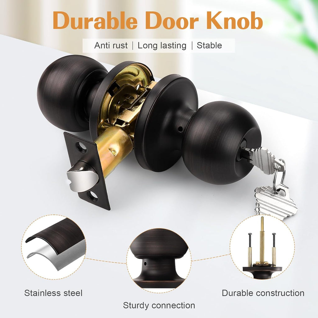 2 Pack Keyed Alike Door Knobs Combo Pack, Oil Rubbed Bronze Lockset Contemporary Style, Entry Door Knob Exterior