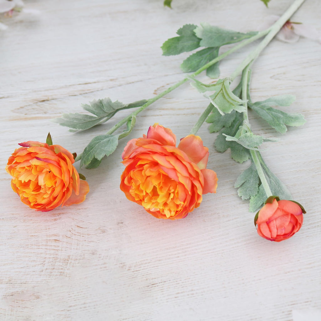 6PCS Artificial Ranunculus Flowers with Real Touch Stem hold Arrangement (Light Orange)
