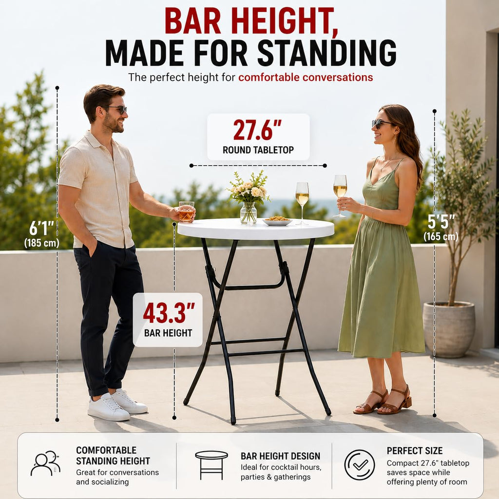 Cocktail Table 28in Bar Height Folding High Top Table White