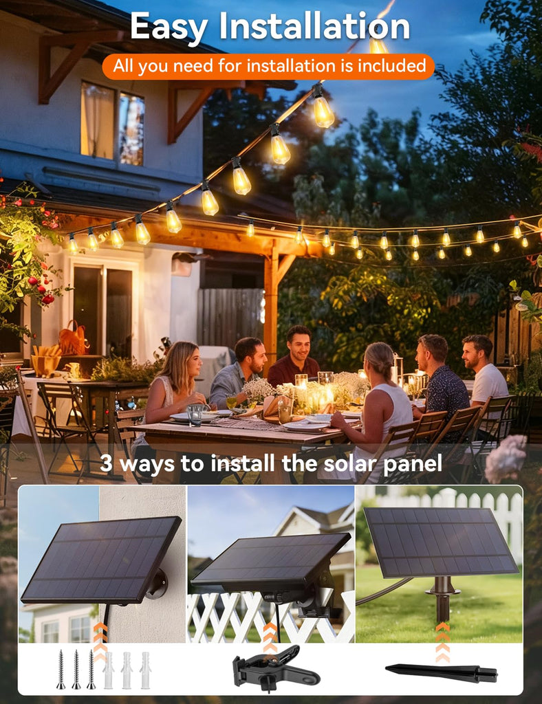 Solar String Lights Outdoor Waterproof with Remote, 36+2 Shatterproof ST38 LED Bulbs, Dimmable Patio Lights