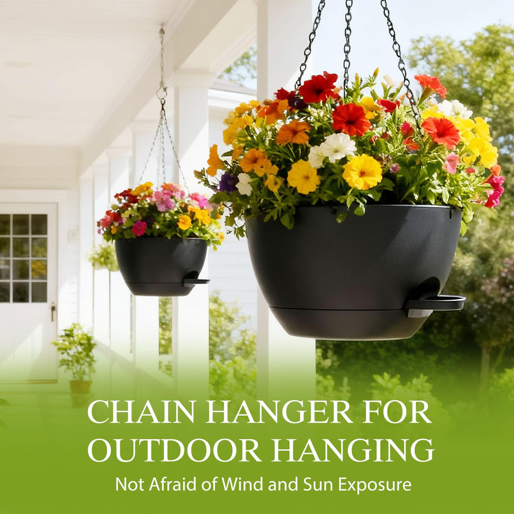 12 Inch Hanging Baskets 2 PC with Chains, Self-Watering Hanging Planters for Indoor Outdoor Plants, Plastic Hanging