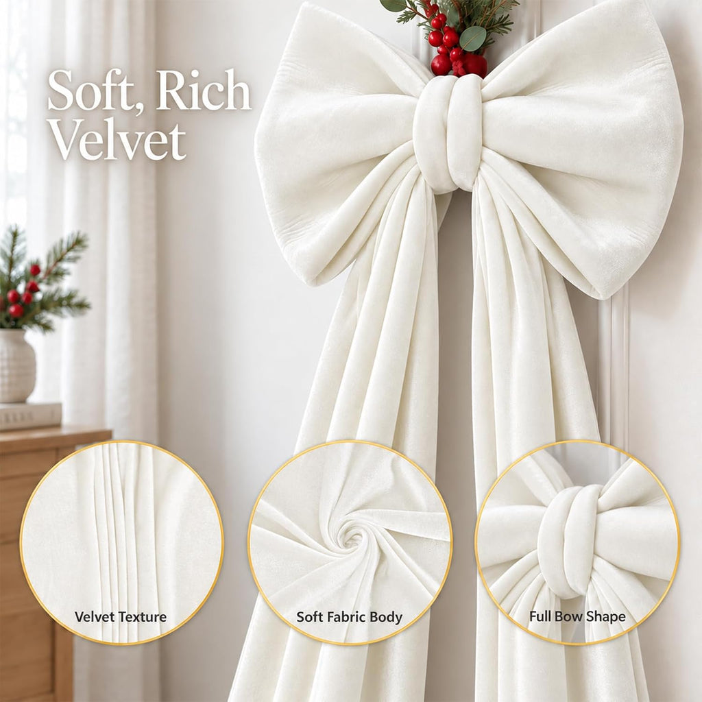 72 * 18 Inch Giant Velvet Bow Christmas Decorations, White Bow Tree Toppers