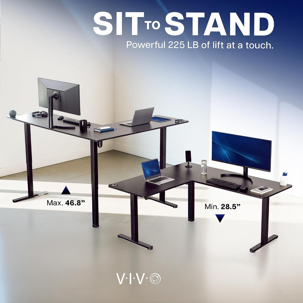 Black 63 x 55 in Corner Standing Desk, DESK-E3CTGB | Electric, Holds 225 lbs, Reversible L-Shaped Table, Sit Stand