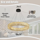 Dia 32" Ring Crystal Chandelier Modern Black Ring Chandelier Adjustable Height Luxury Crystal Pendant Ceiling Light Fixture for Dining Living Room Bedroom A122-B0CJ57RZ1K