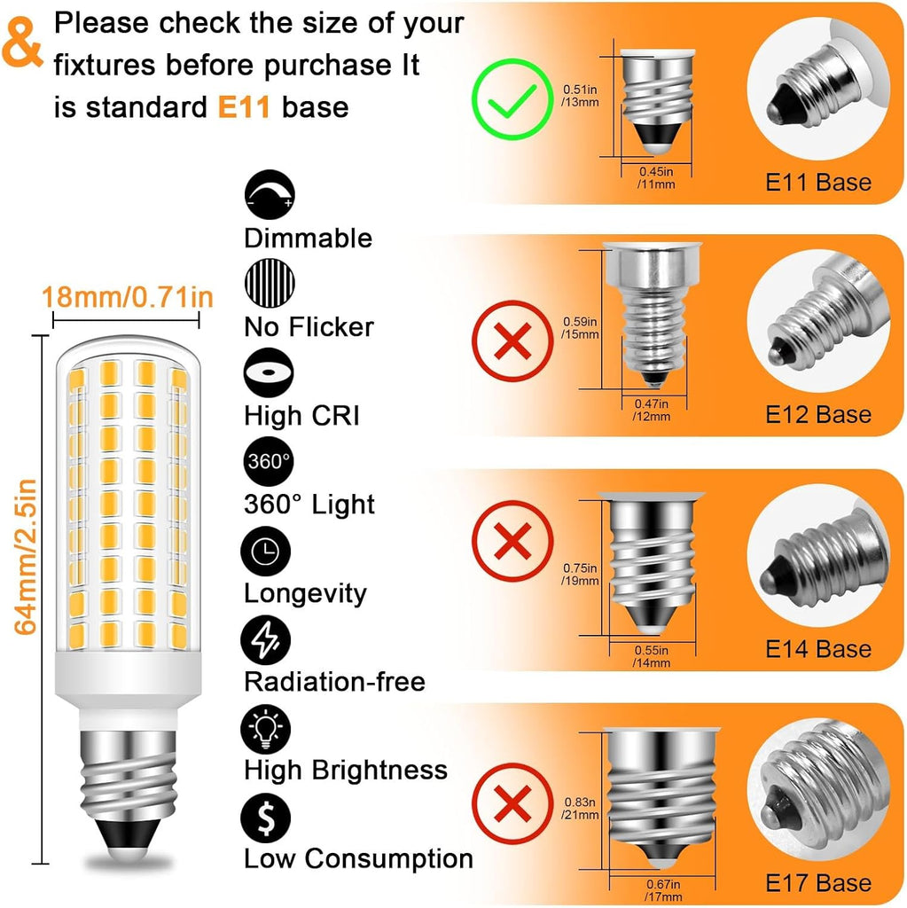 E11 T4 Candelabra Bulbs Dimmable 5W 120V Warm White 3000K 5-Pack