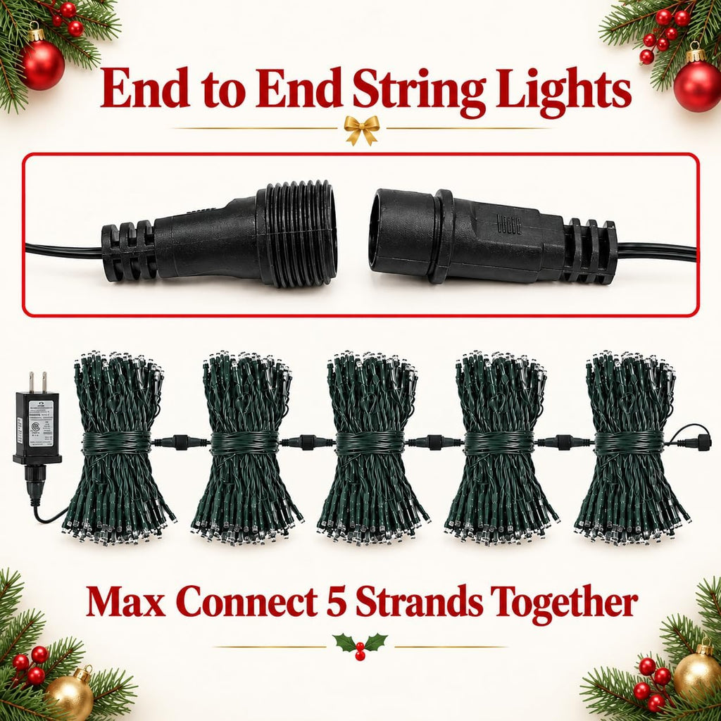 Connectable 2-Pack 164Ft 400LED Christmas String Lights, Warm White
