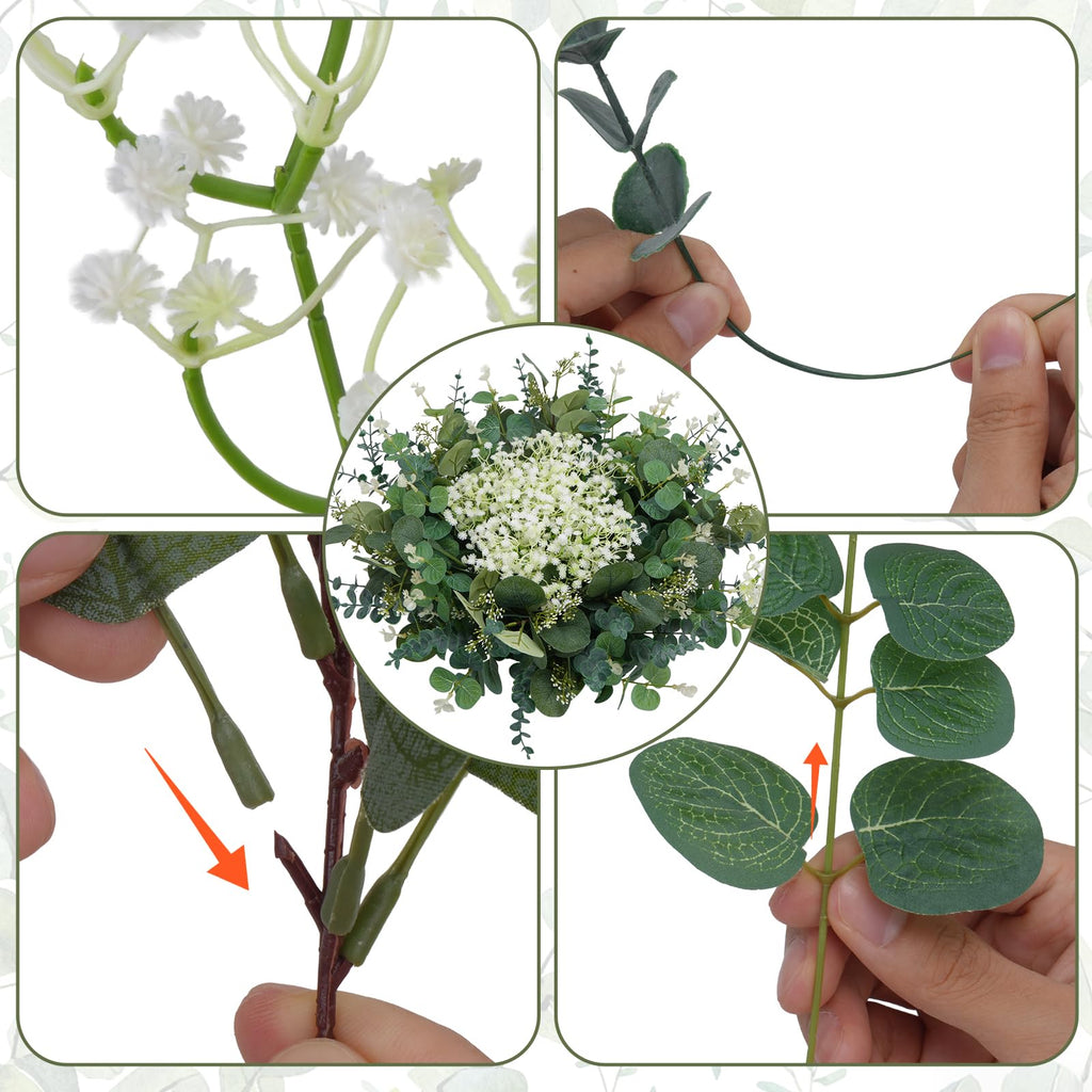 150Pcs Artificial Greenery Stems Eucalyptus & Baby's Breath Flowers