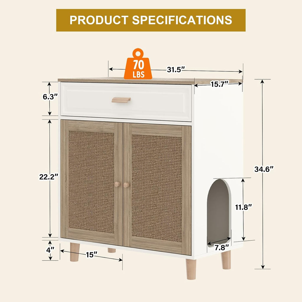 Cat Litter Box Enclosure Furniture Hidden Indoor 2-in-1 Wooden Cat House & Washroom Cabinet with Scratching Board