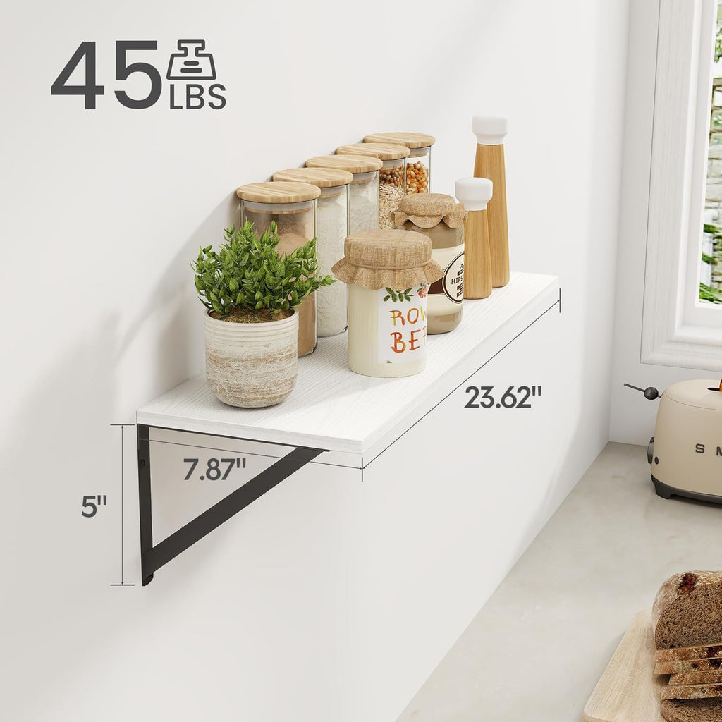 White Deep Floating Shelves for Wall, 24W x 8D Wood Wall Shelves Set of 2, Wide Floating Bookshelf and Decor Storage