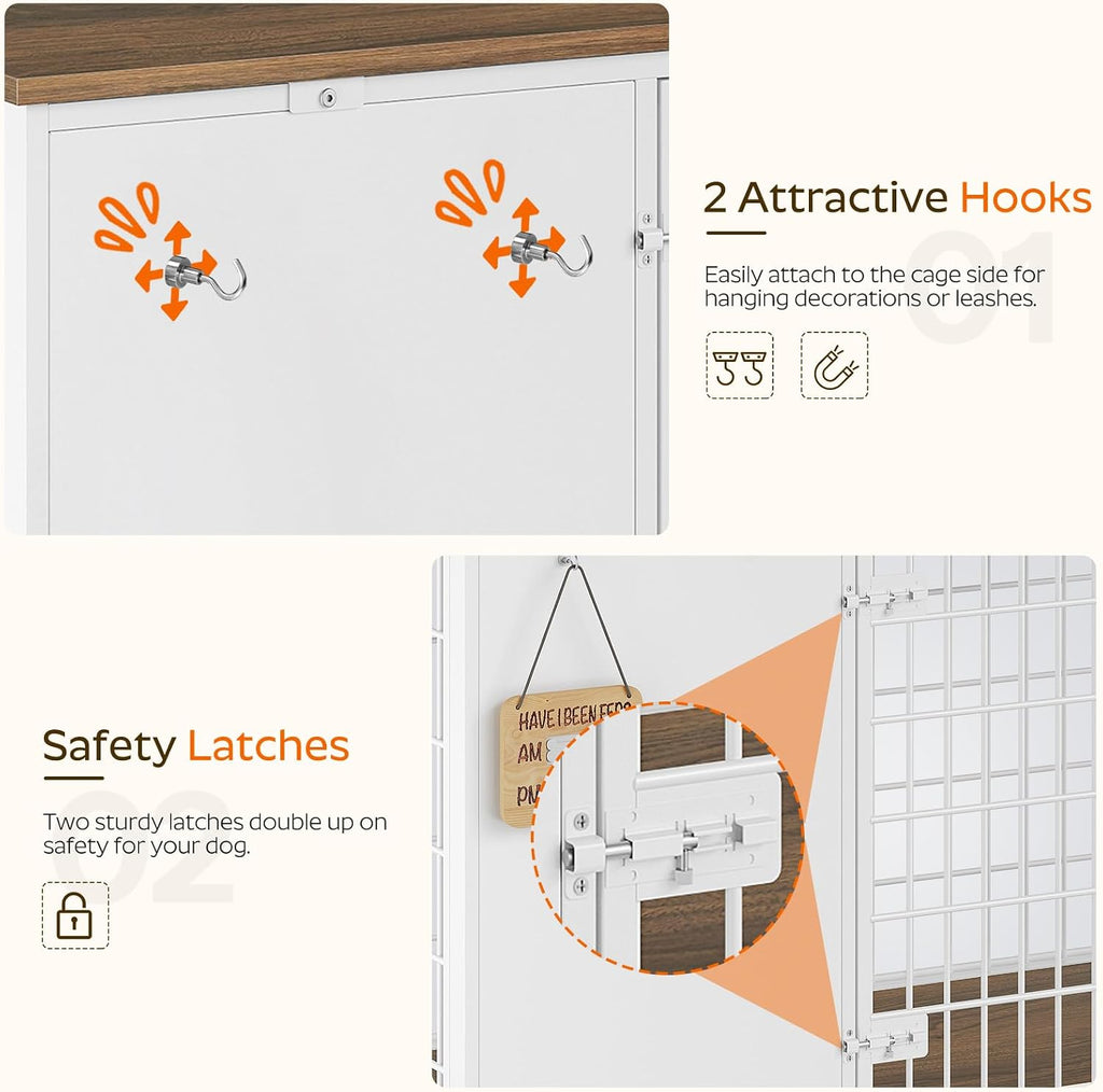 Foldable Dog Crate Furniture, Dog Crate with DIY Frame, Heavy Duty Dog Kennel Indoor with Hooks, Wooden Dog Cage End