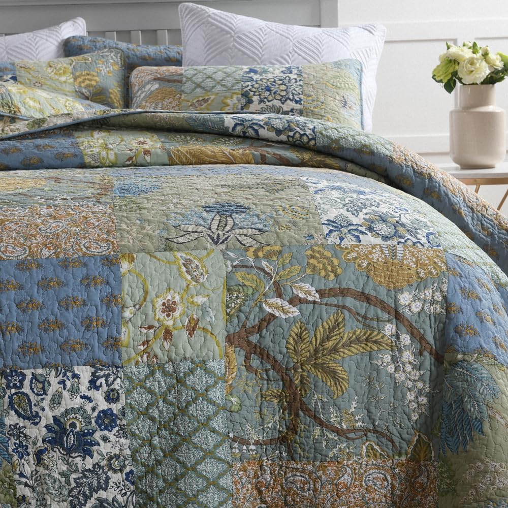 Cotton Bedspread Quilt Sets Reversible Bedding Coverlet Sets Oversized California Comforters, 3 Pieces Vintage Floral