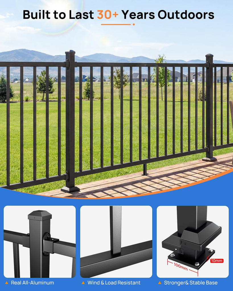 36 in. H x 6 ft. W Aluminum Deck Railing Kit, Outdoor Modular Porch Railing