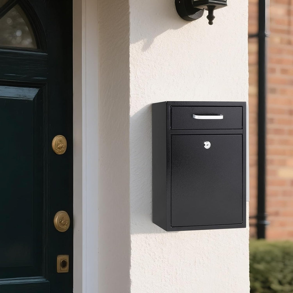 Locking Mailbox Mount Mailboxes Large, Security Drop Box with Lock, 16.2H x 11.22L x 4.72W Inches, Black XLarge