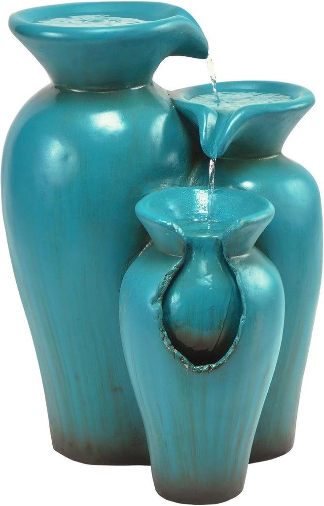 21" Outdoor 3-Tiered Pots Water Fountain - Cascading Ceramic Water Feature with Built-In Pump for Gardens, Patios