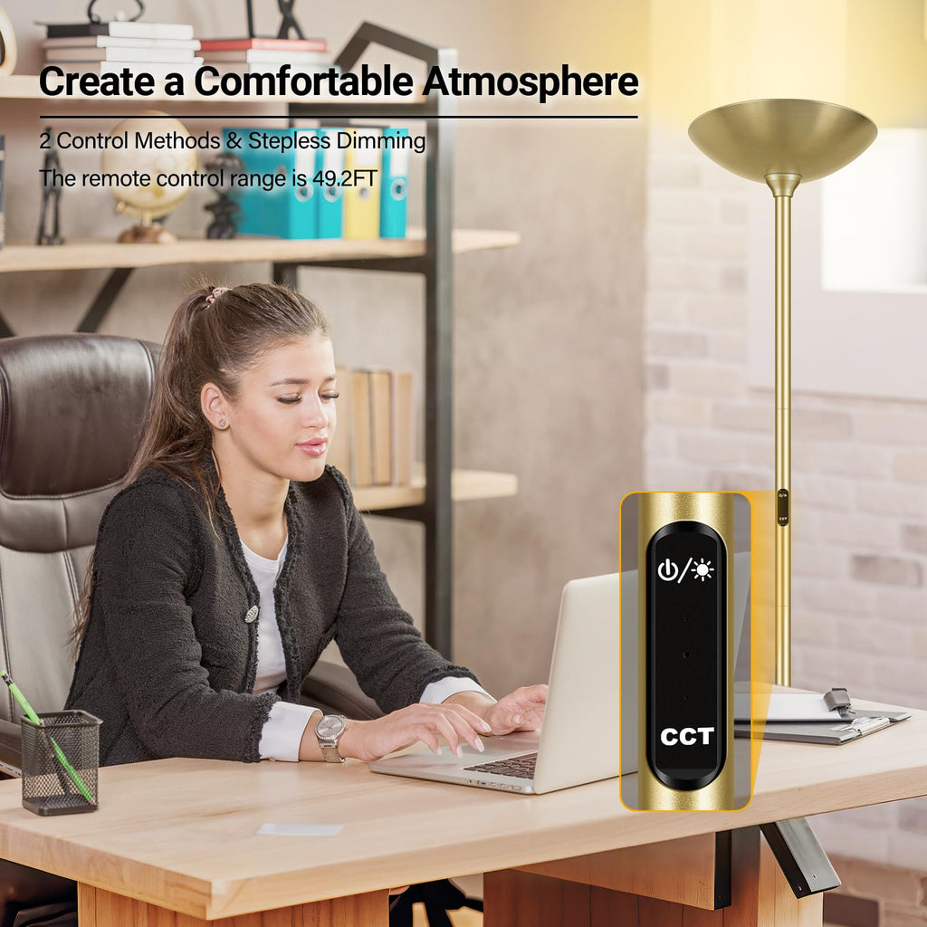 Dimmable Floor Lamp, Gold, 30W LED Torchiere