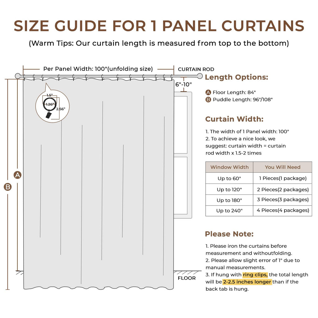 100% Blackout Sliding Door Curtains, 1 Panel, W100xL84, Beige