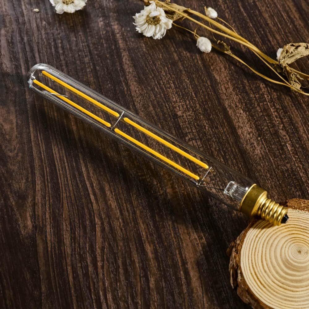 E12 LED Tube Bulbs,T6 Tubular Edison Style LED Filament Bulb, 6W Dimmable Antique LED Bulb,E12 Base,Clear Glass,Warm