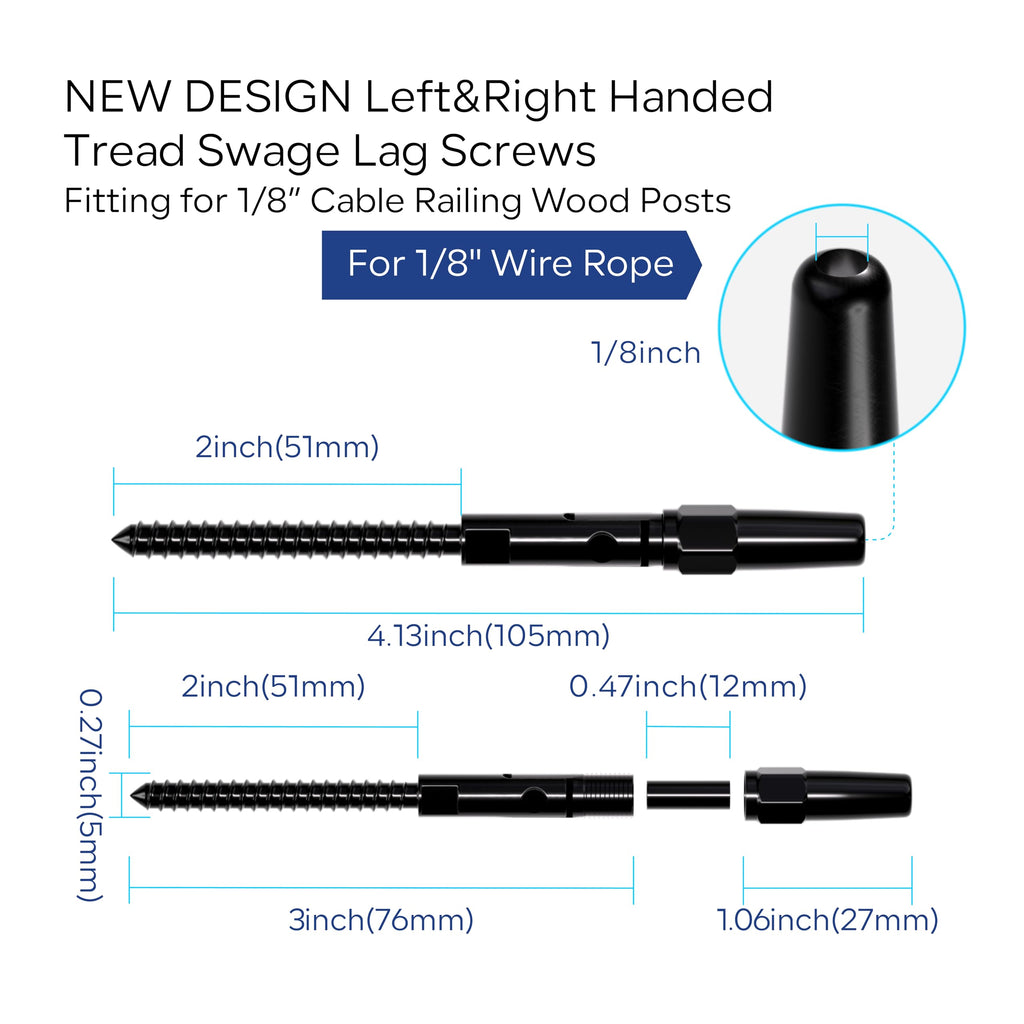 20 Pairs Black Cable Railing Kit, Invisible Crimp Fitting Cable Railing Hardware, 180°Adjustable Right&Left Handed