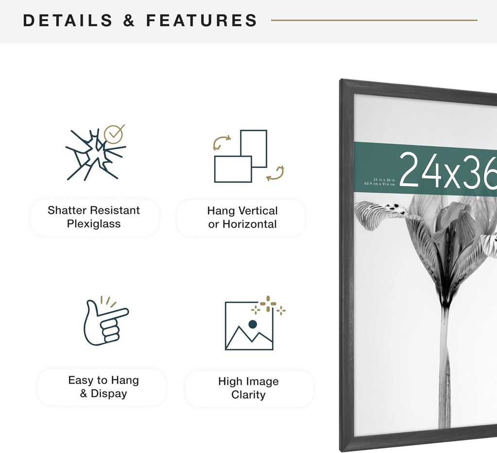 Studio Gallery Classic Poster Frame, 24x36, Black Woodgrain | Studio Gallery Classic Poster Frame For Photos & Art