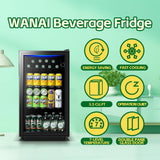 Beverage Refrigerator Cooler 3.5 Cu.Ft, 120 Can Mini Small Fridge with Glass Doo