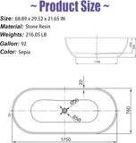 ​Tubcraft 69" Resin Stone Freestanding Bathtub, Solid Surface Modern Freestanding Tub Soaking Stand Alone Tub with