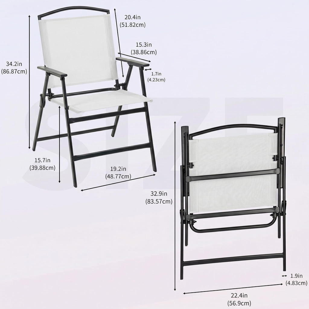 Outdoor Folding Patio Dining Chairs With Armrest for Garden Lawn Poolside Backyard Protable Foldable Patio Sling