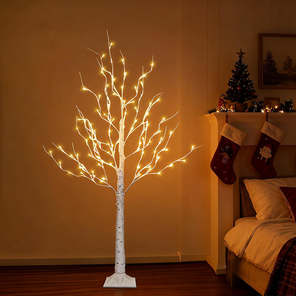 2 Pack Lighted Birch Tree, 4 FT Total 96 LED Pre-lit Artificial Christmas Tree with Timer, Christmas Decorations