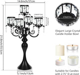 Black Candelabra Centerpieces for Tables - 5 Arm Crystal Pendant Candle Holders, Elegant Metal Centerpieces