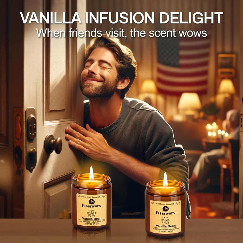 Vanilla Scented Candle Set 2 Pack, Candle Scented, Odor Eliminating, Stress Relief, 15oz, 110 Hours Long Lasting