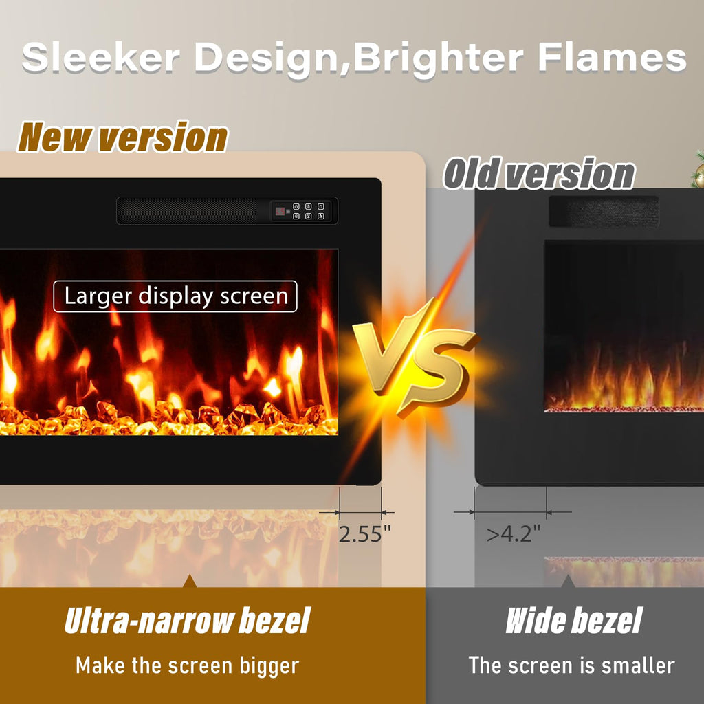 72" Electric Fireplace Recessed Wall Mounted, Ultra Thin Linear Fireplace Inserts, 12 Flame Colors, Timer, Remote &