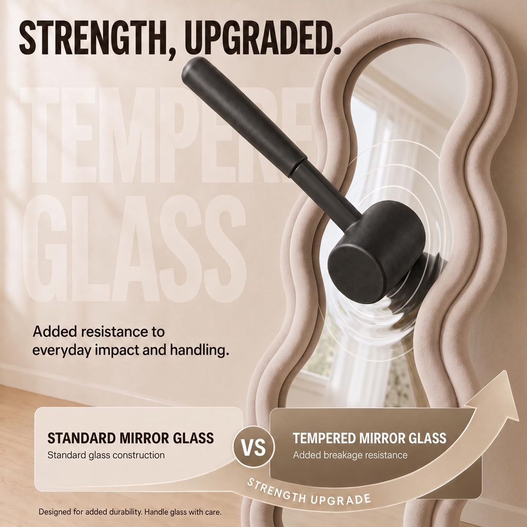 Full Length Mirror 63"x24", Irregular Wavy Mirror, Wave Arched Floor Mirror, Wall Mirror Standing Hanging or Leaning