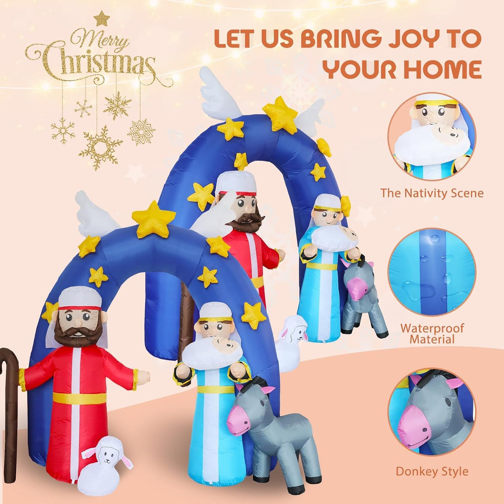 9.2FT H Christmas Inflatable Nativity Scene Archway with Build-in LED Lights, Huge Blow up Christmas Inflatable