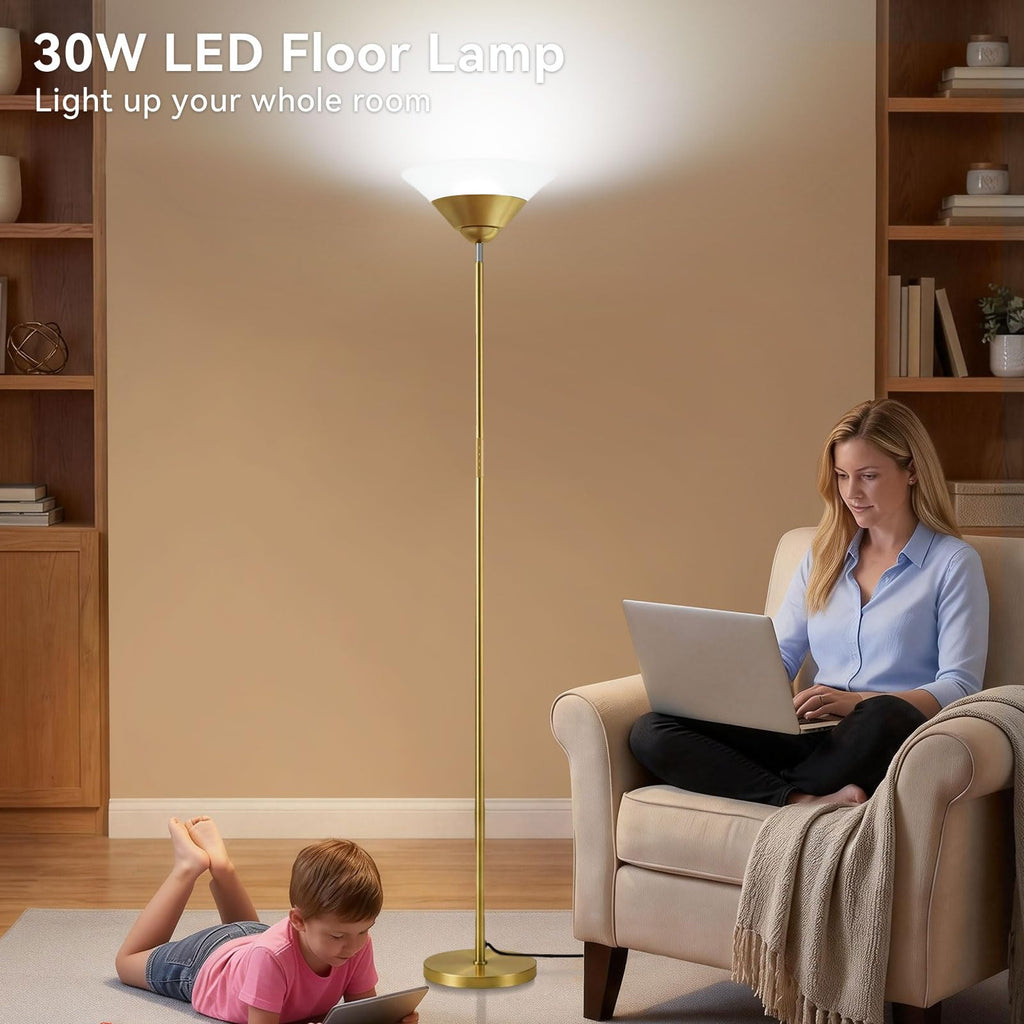 Torchiere Floor Lamp, 30W Dimmable LED Standing Lamp with Remote/Button Control, 1800Lm - 72in Bright