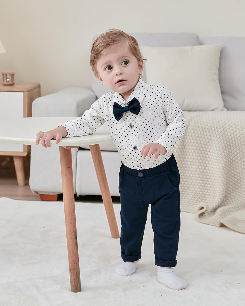 Baby Boy Clothes Suit Infant Gentleman Outfits Formal Dress Shirt+Bowtie+Vest+Pants Set Baby Wedding Suits