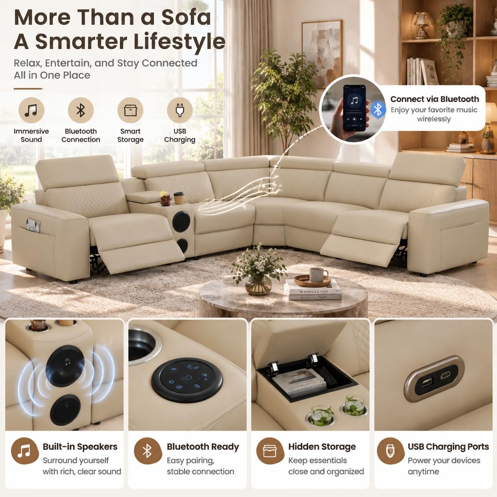 Living Room Furniture Sets Leather Power Recliner Sectional Sofa